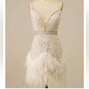 Boutique beaded and feathered Homecoming Dress